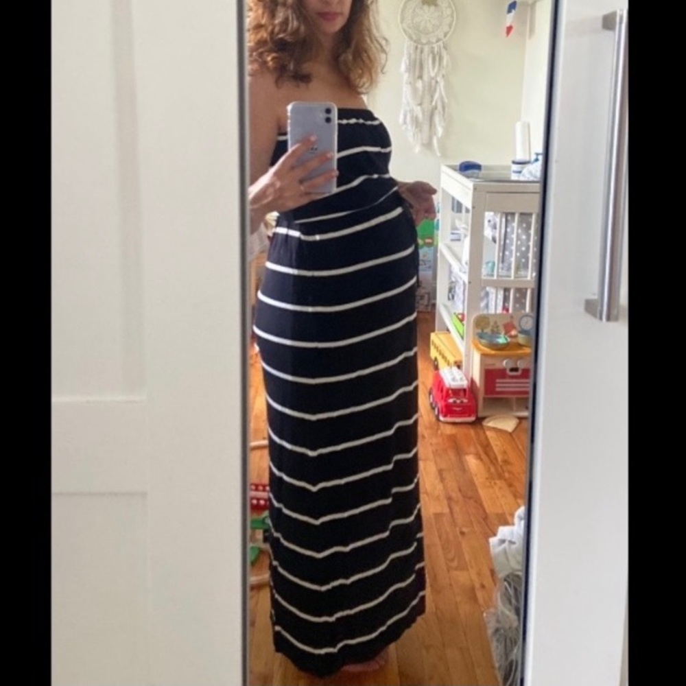 Strapless Striped JCrew Jersey maxi dress size S/M